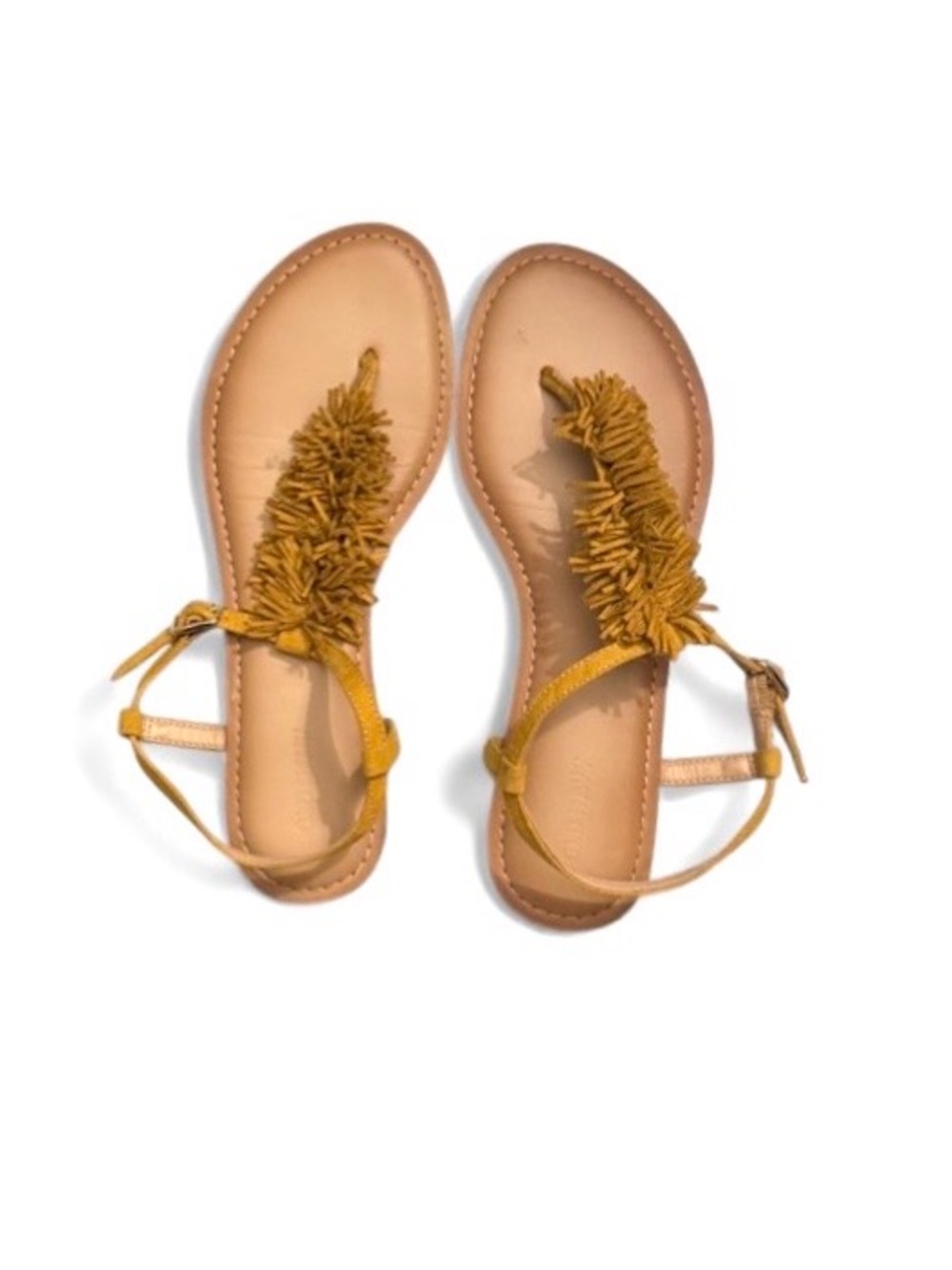 Old Navy Yellow Sueded Fringe T-Strap Sandals Size 8 - Picture 2 of 14